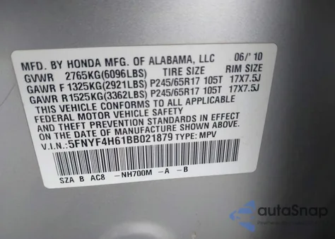 2011 Honda Pilot Ex-L из США, поврежденный, VIN 5FNYF4H61BB021879